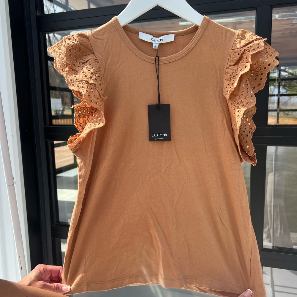 Joe's Jeans Eyelet Ruffle Sleeve Top - Brown